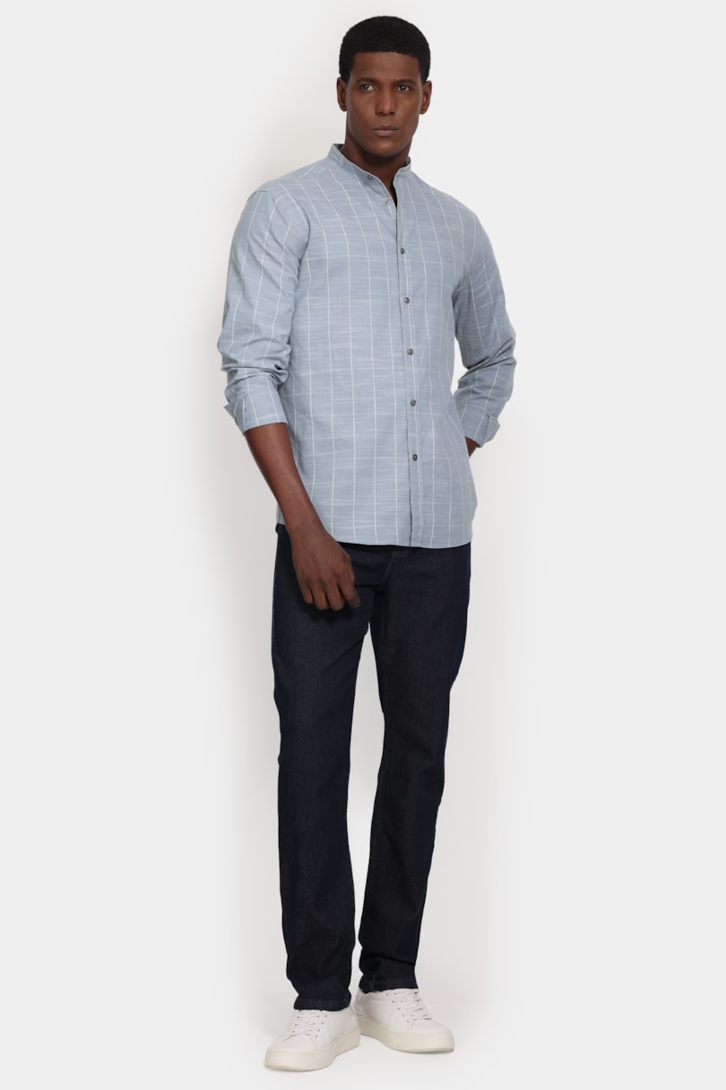 Camisa Manga Longa Regular Flame Listrado Cinza