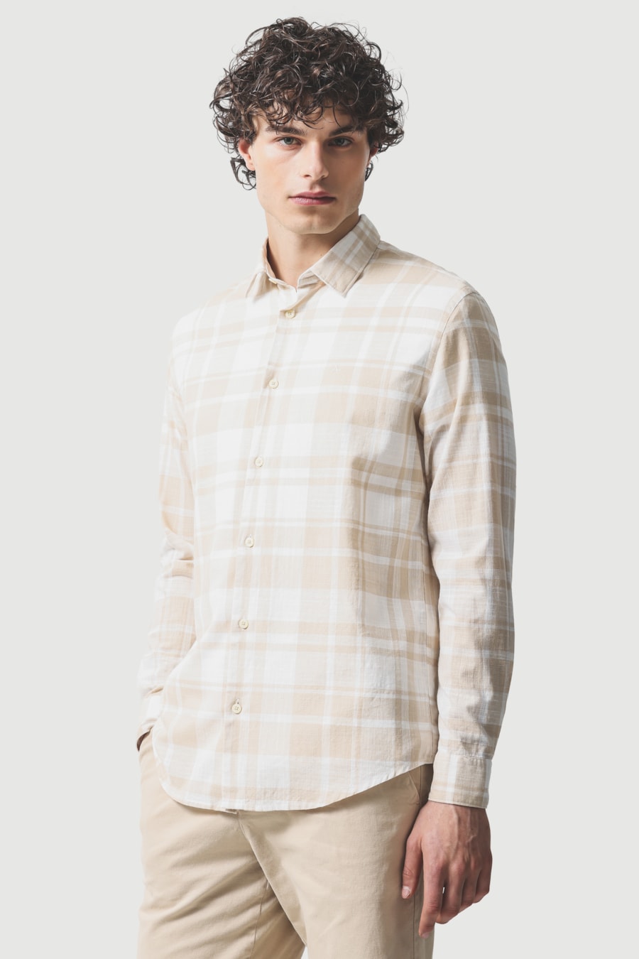 Camisa Manga Longa Regular Flame Xadrez Branco C/Caqui — foto 1 de 6