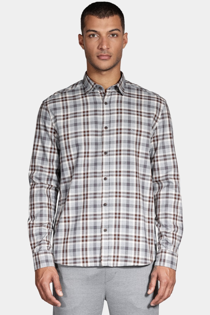Camisa Manga Longa Regular Flanela Melange Xadrez Marrom/Cinza