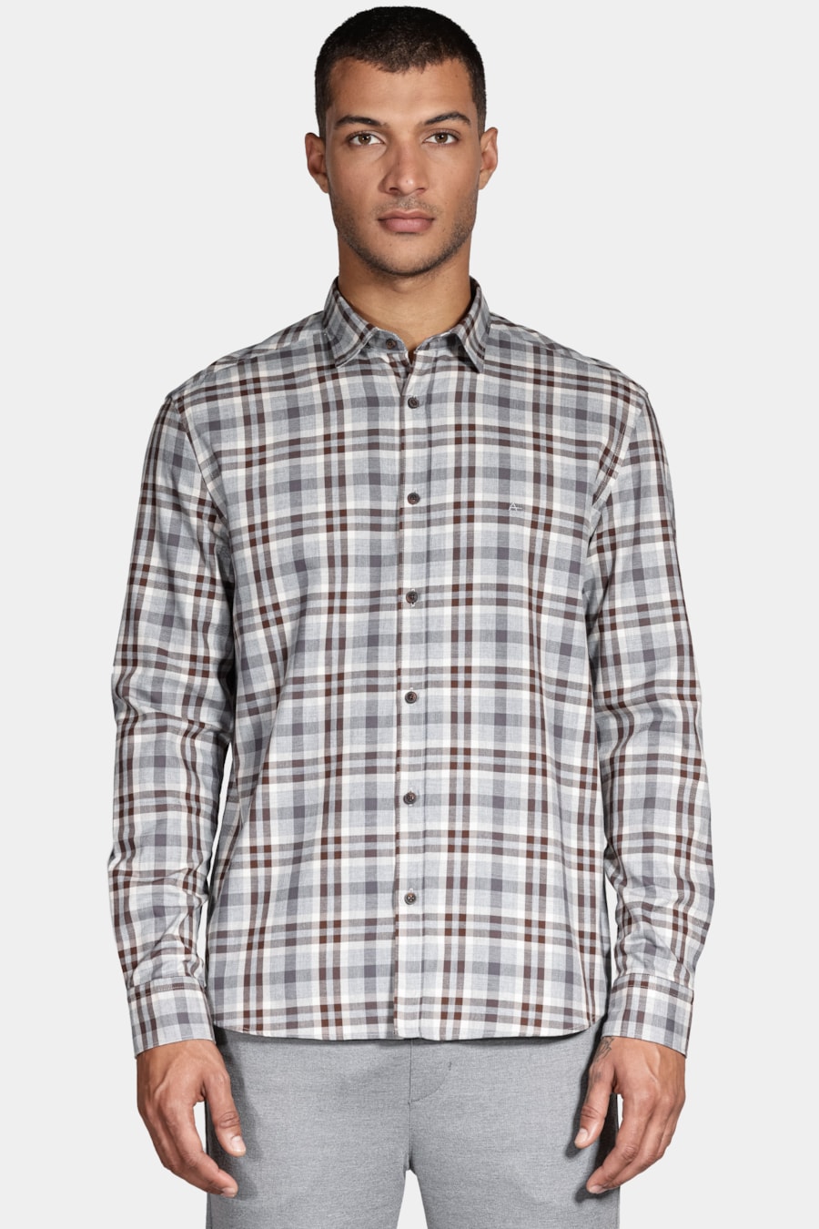 Camisa Manga Longa Regular Flanela Melange Xadrez Marrom/Cinza — foto 1 de 5