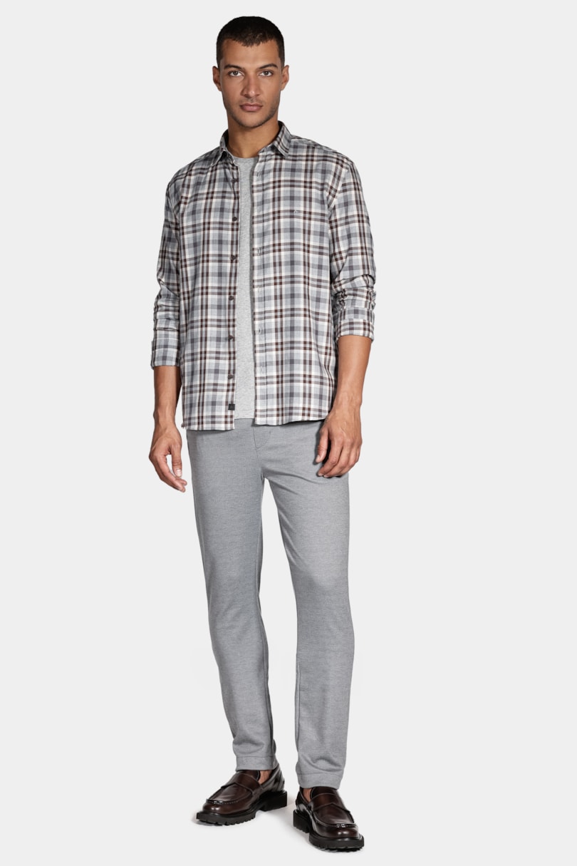 Camisa Manga Longa Regular Flanela Melange Xadrez Marrom/Cinza