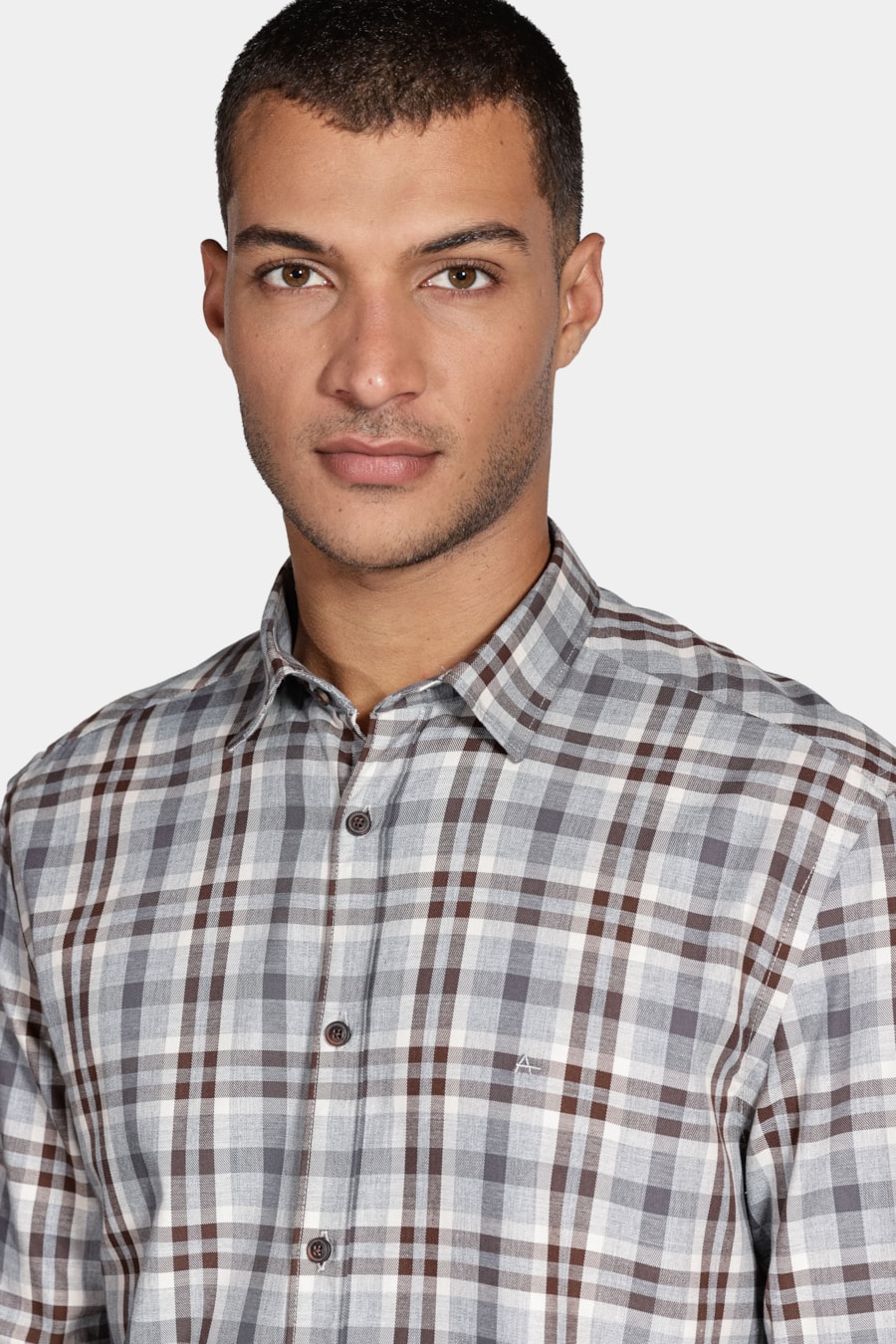 Camisa Manga Longa Regular Flanela Melange Xadrez Marrom/Cinza — foto 3 de 5