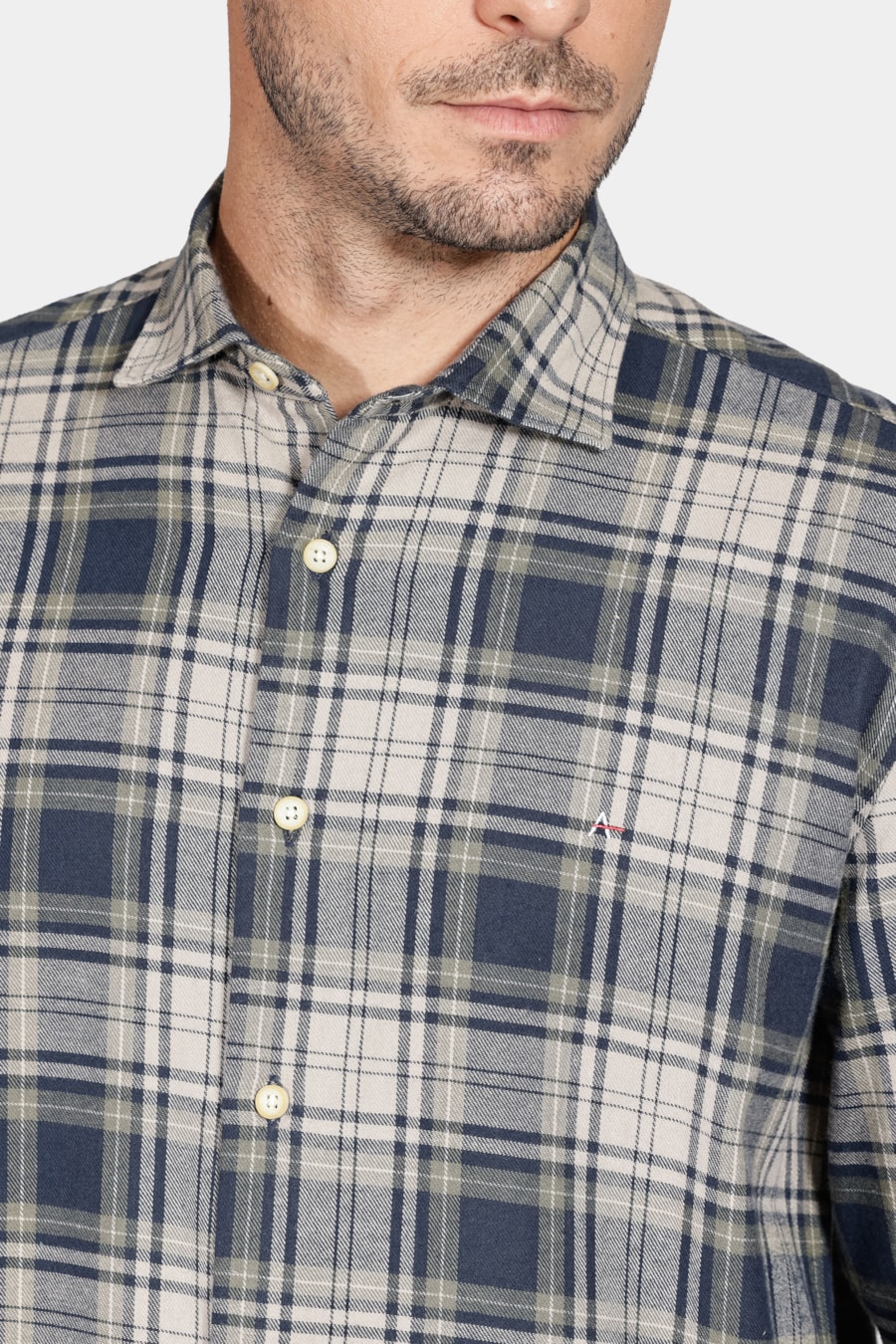 Camisa Manga Longa Regular Flanela Xadrez Marinho Com Verde — foto 3 de 6