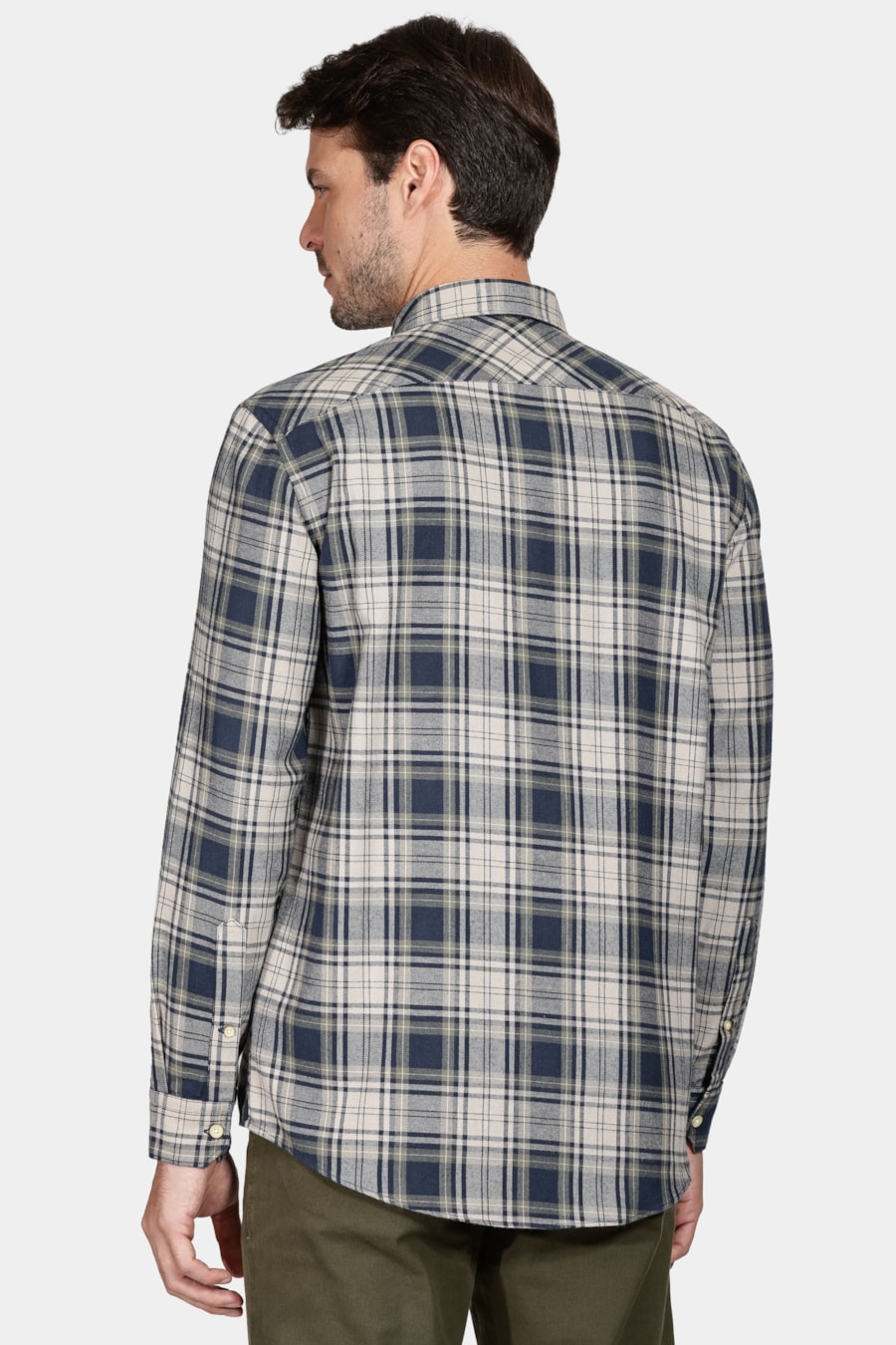Camisa Manga Longa Regular Flanela Xadrez Marinho Com Verde — foto 4 de 6