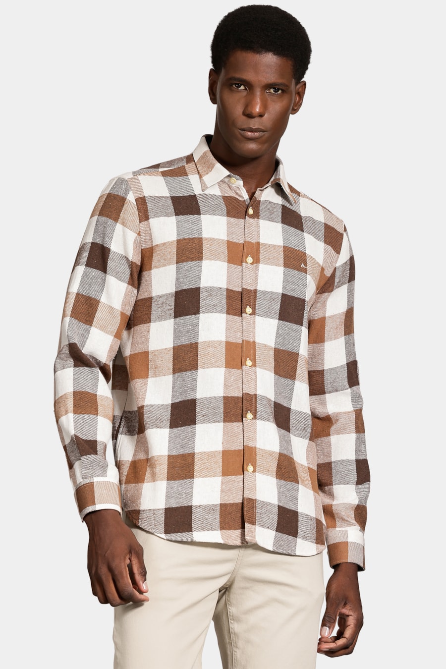 Camisa Manga Longa Regular Flannel Folk Caqui/Chocolate — foto 1 de 7