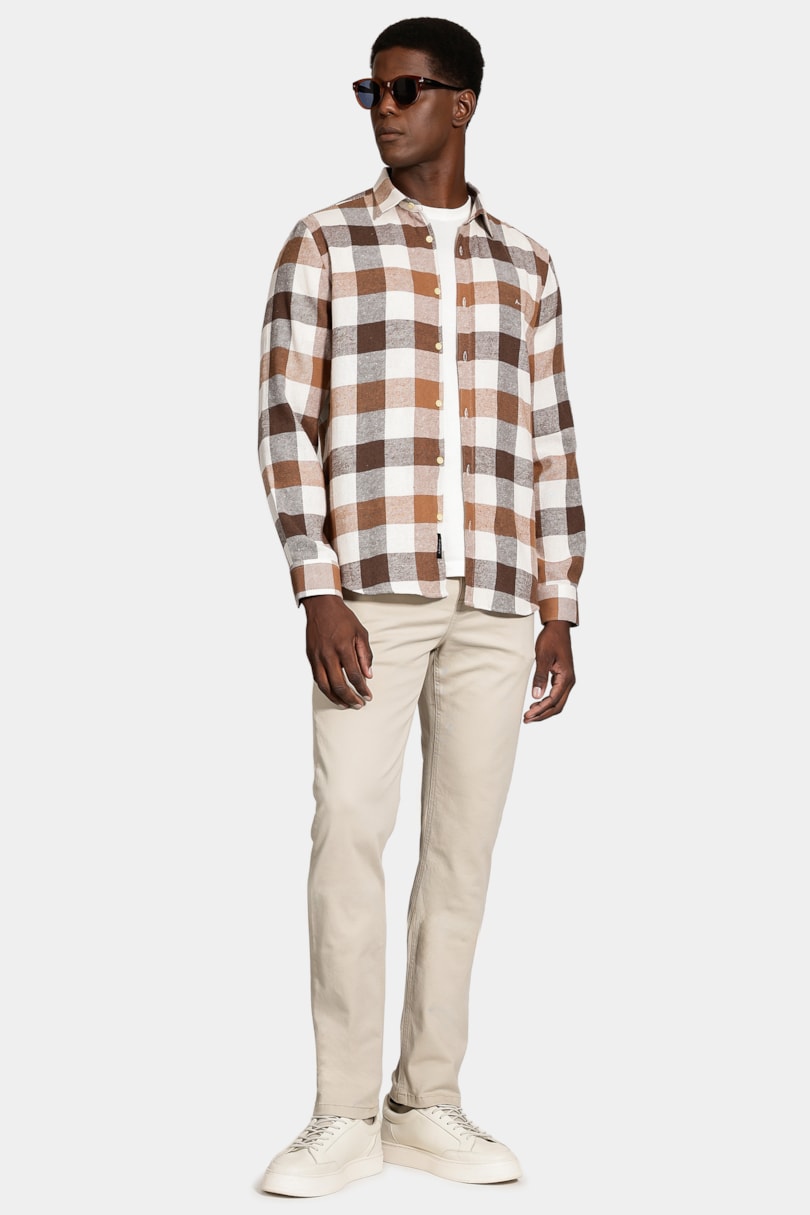 Camisa Manga Longa Regular Flannel Folk Caqui/Chocolate