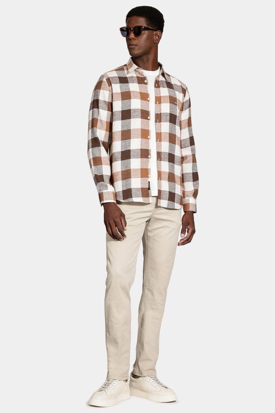 Camisa Manga Longa Regular Flannel Folk Caqui/Chocolate — foto 2 de 7