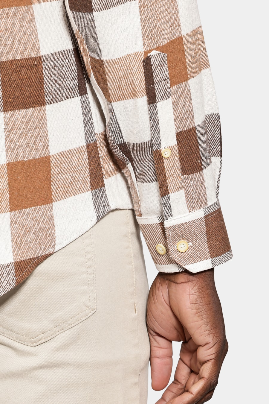 Camisa Manga Longa Regular Flannel Folk Caqui/Chocolate — foto 4 de 7