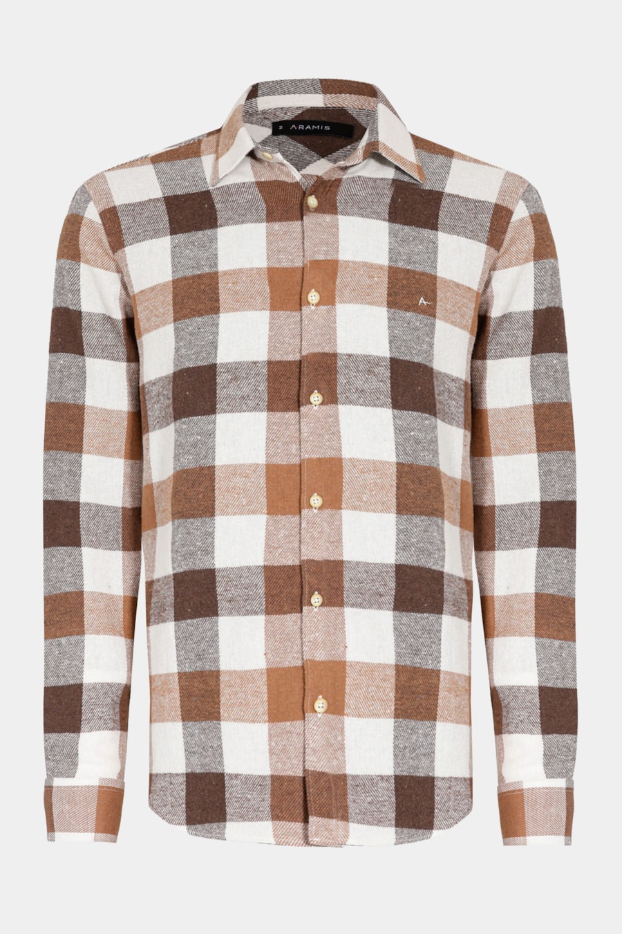 Camisa Manga Longa Regular Flannel Folk Caqui/Chocolate — foto 6 de 7