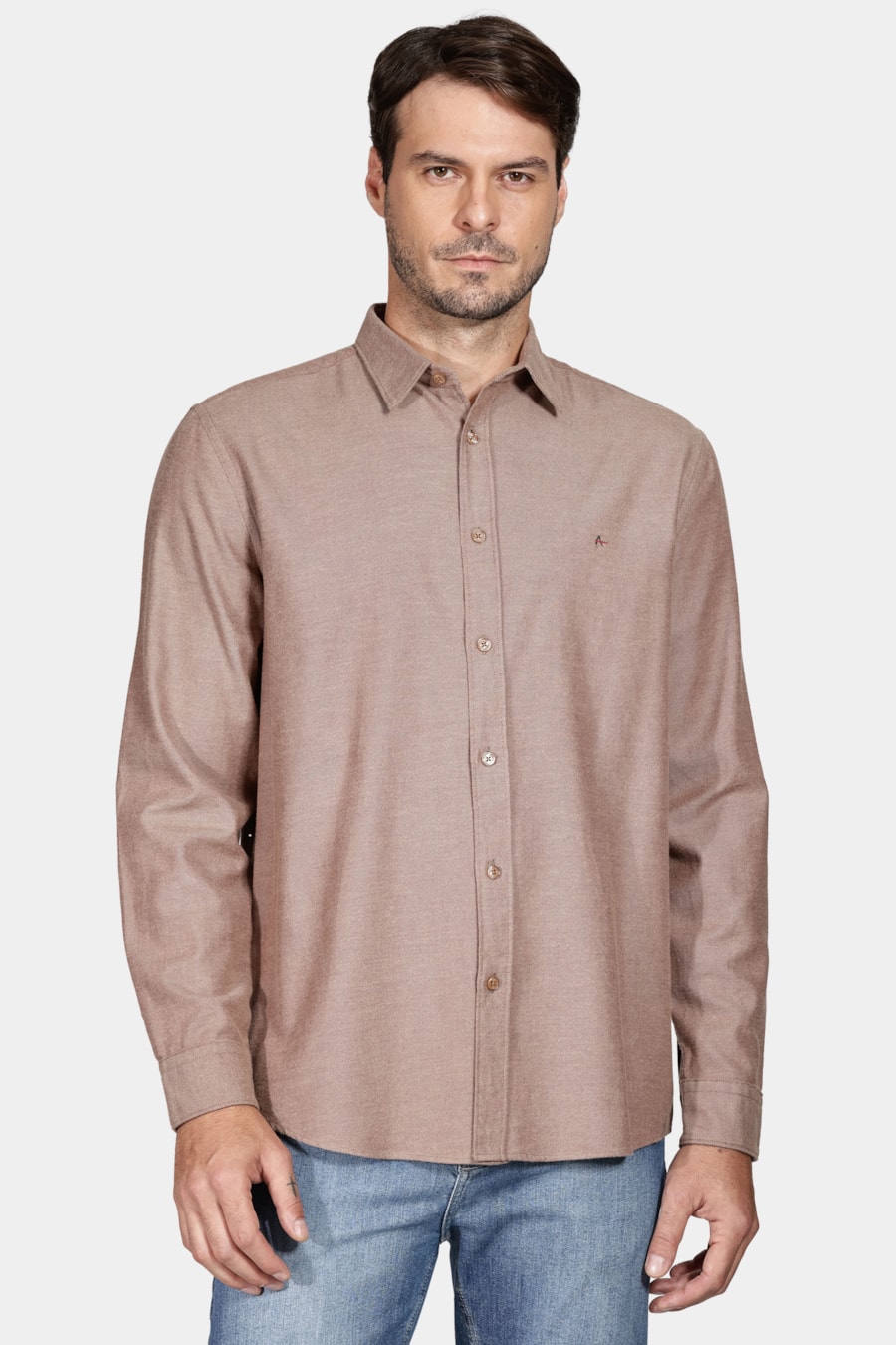 Camisa Manga Longa Regular Flannel Twill Cáqui — foto 1 de 6