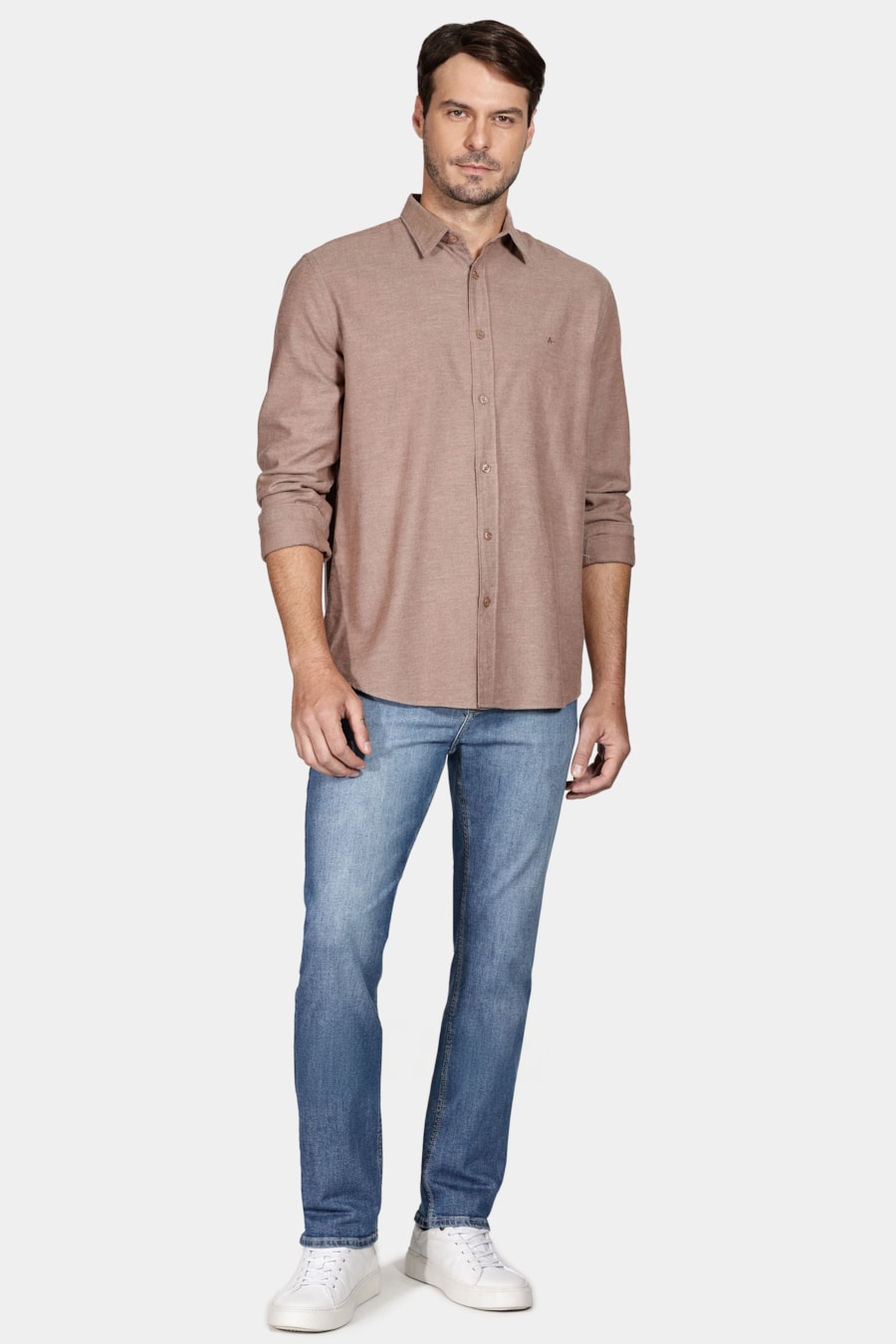 Camisa Manga Longa Regular Flannel Twill Cáqui — foto 2 de 6