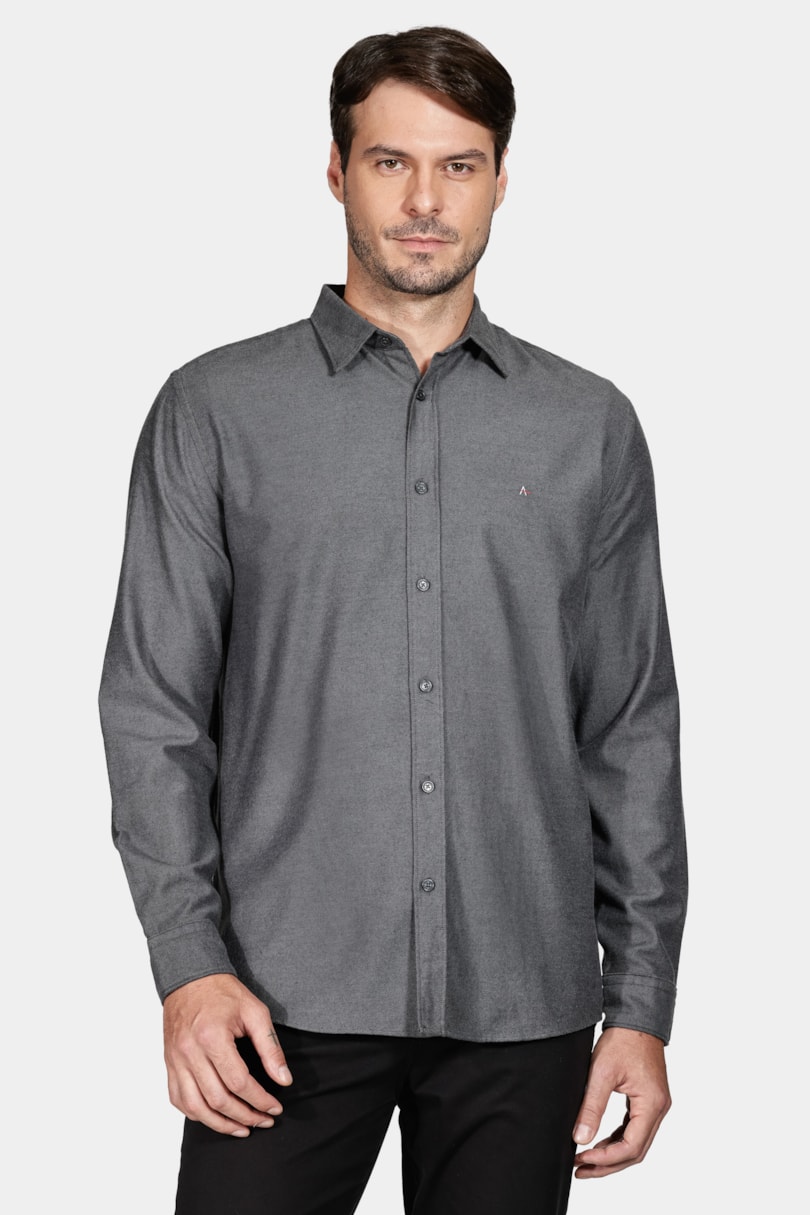 Camisa Manga Longa Regular Flannel Twill Preto