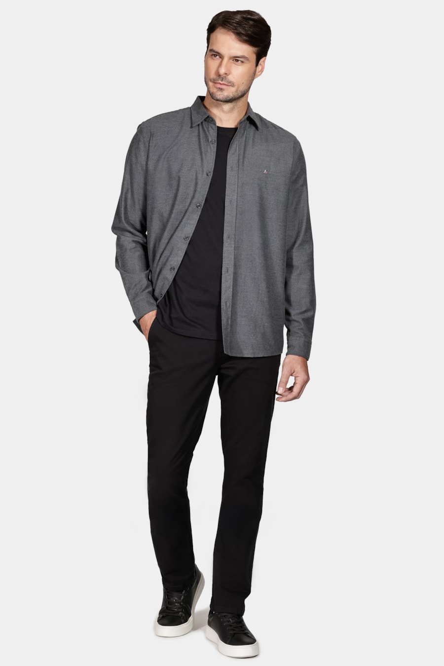 Camisa Manga Longa Regular Flannel Twill Preto — foto 2 de 5