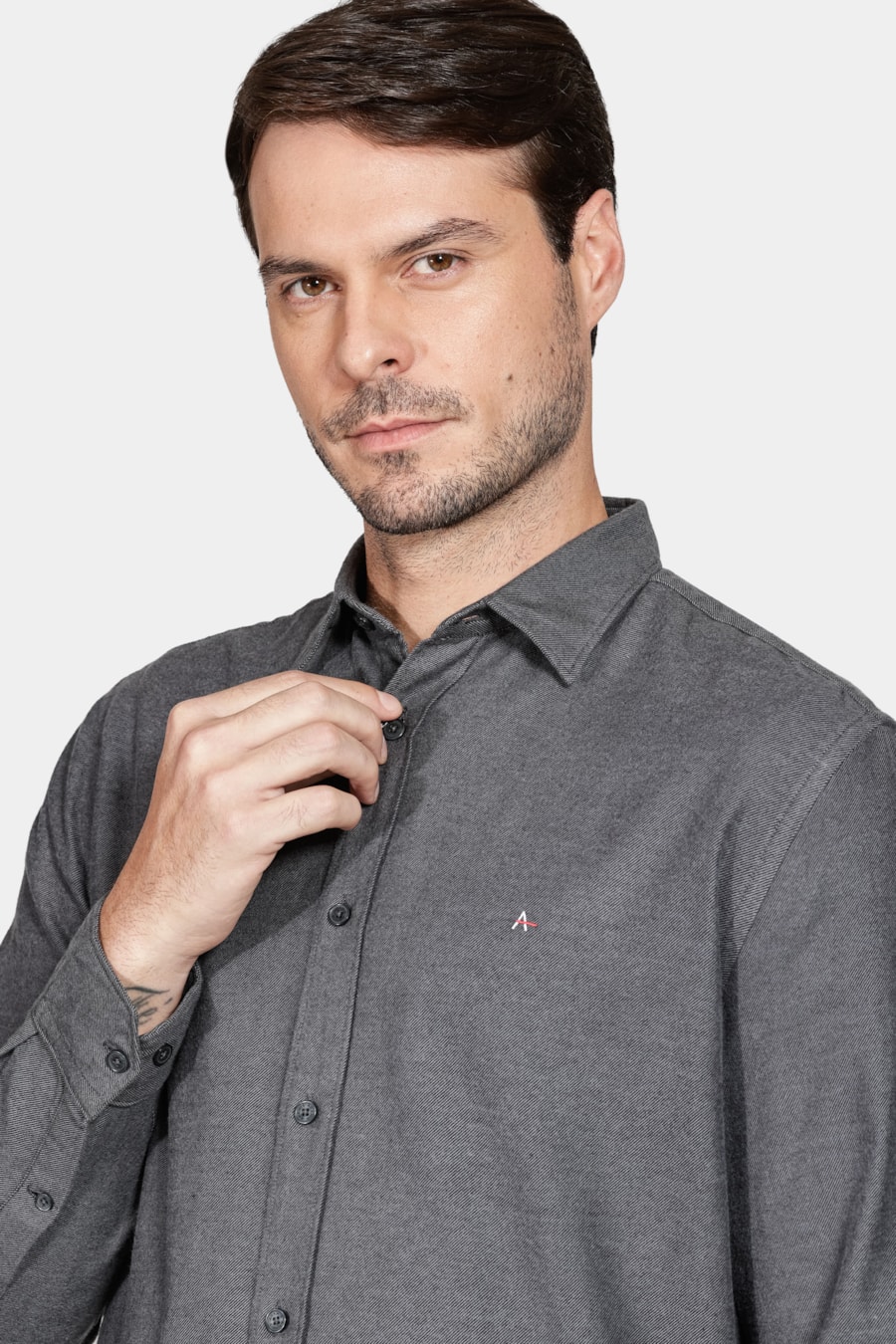 Camisa Manga Longa Regular Flannel Twill Preto — foto 3 de 5