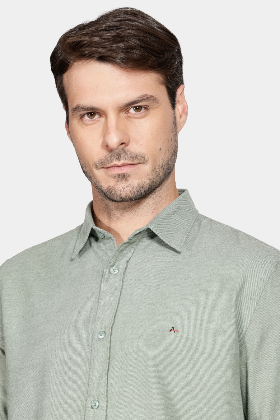 Camisa Manga Longa Regular Flannel Twill Verde Militar — foto 3 de 6