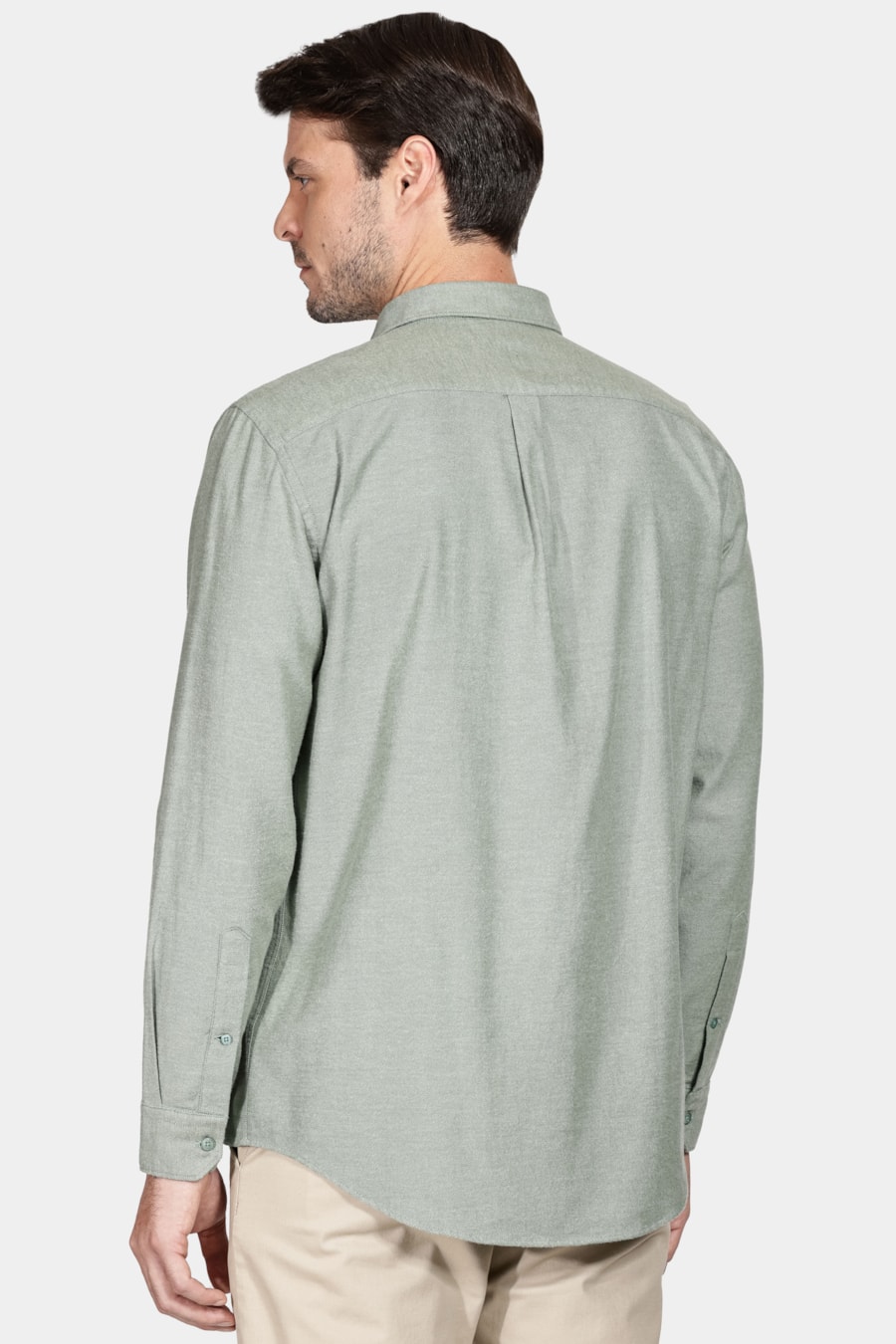 Camisa Manga Longa Regular Flannel Twill Verde Militar — foto 4 de 6