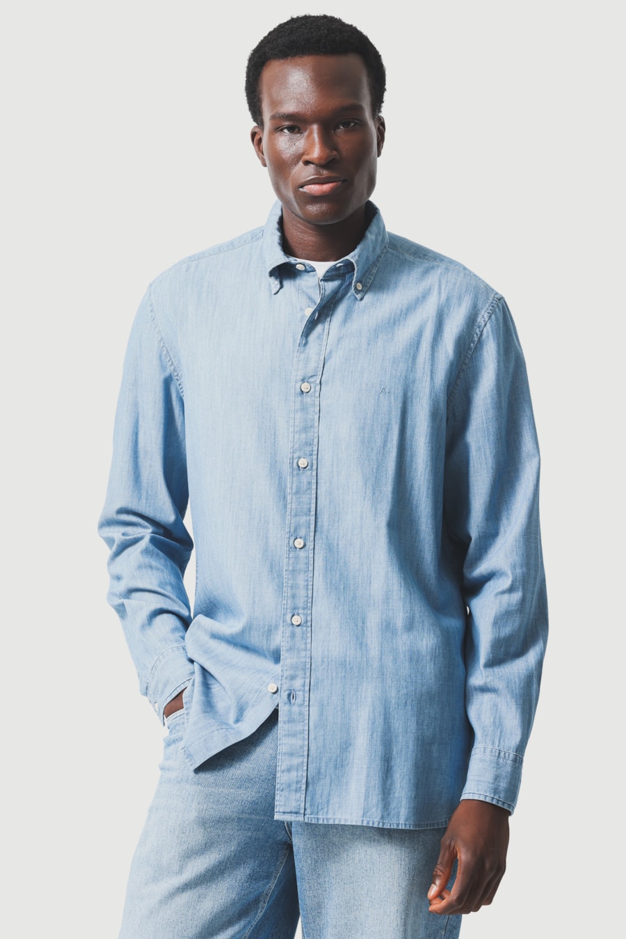 Camisa Manga Longa Regular Jeans Button-Down Azul Jeans — foto 1 de 7