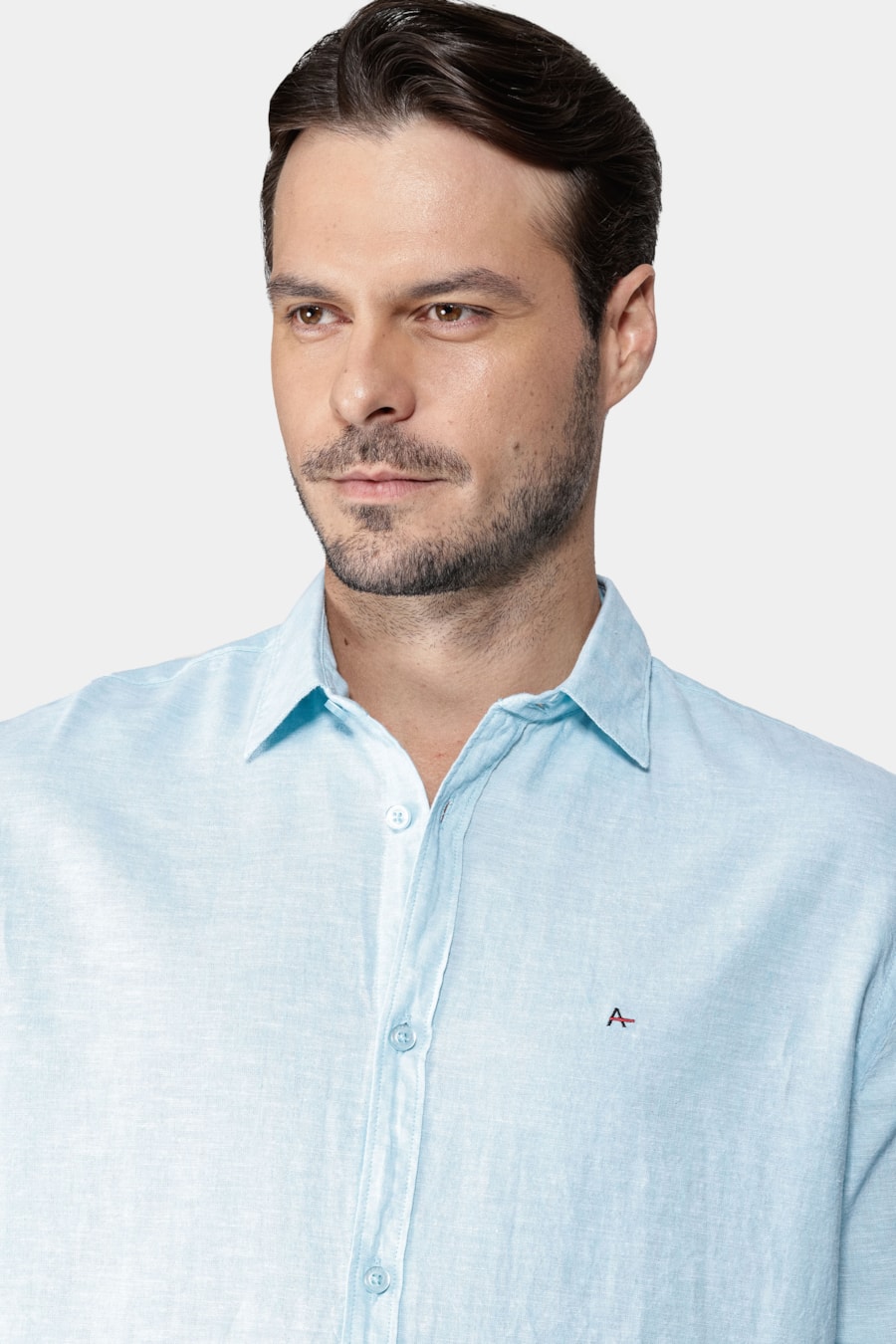 Camisa Manga Longa Regular Linho Algodão Azul Turquesa — foto 3 de 5