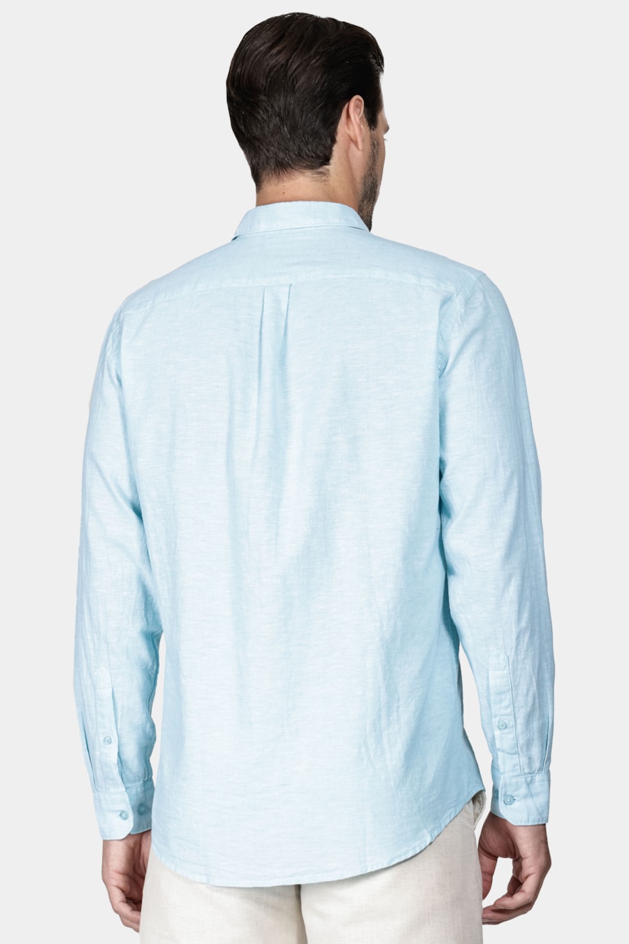 Camisa Manga Longa Regular Linho Algodão Azul Turquesa — foto 4 de 5