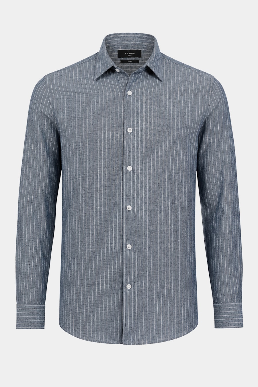 Camisa Manga Longa Regular Linho Algodão Listrado Marinho/Branco — foto 5 de 6