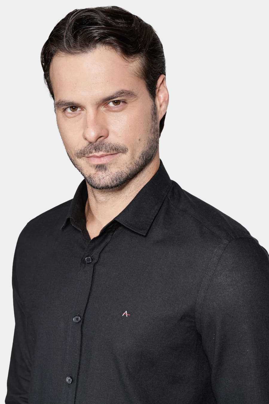Camisa Manga Longa Regular Linho Algodão Preto — foto 3 de 5