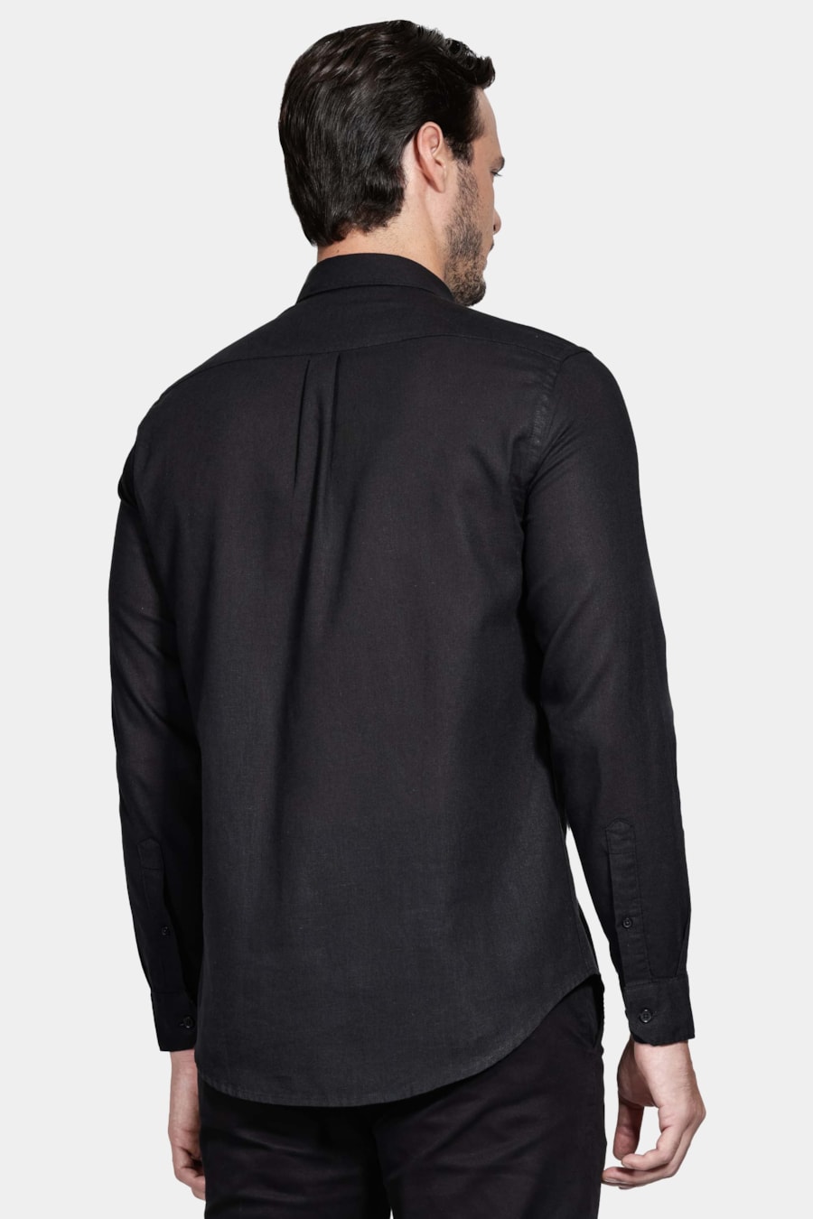 Camisa Manga Longa Regular Linho Algodão Preto — foto 4 de 5