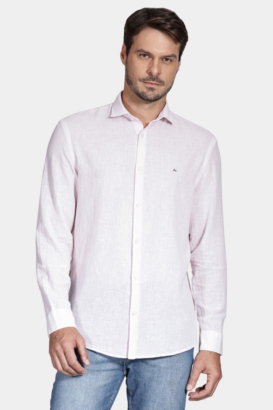 Camisa Manga Longa Regular Linho Algodão Rosa — foto 1 de 5