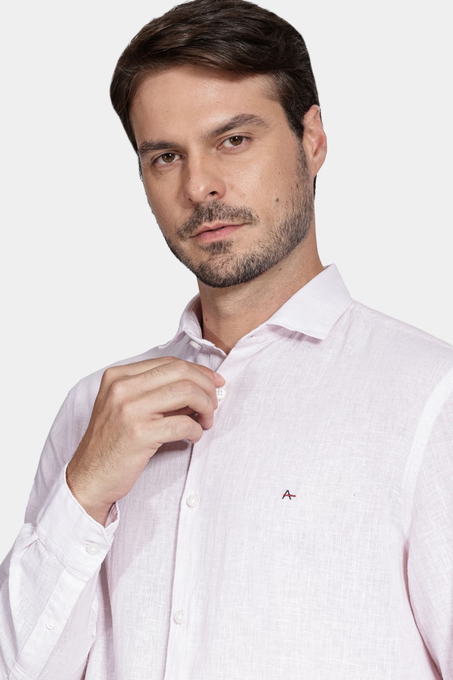 Camisa Manga Longa Regular Linho Algodão Rosa — foto 3 de 5