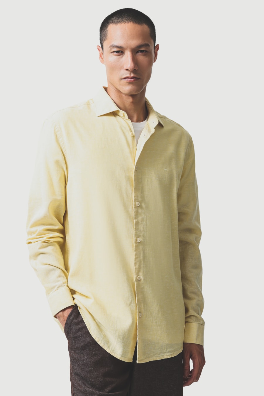 Camisa Manga Longa Regular Linho Algodão Surat Amarelo — foto 1 de 6