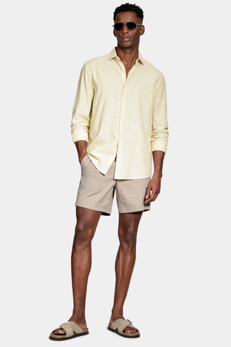 Camisa Manga Longa Regular Linho Algodão Surat Amarelo