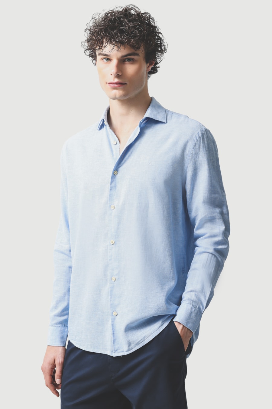 Camisa Manga Longa Regular Linho Algodão Surat Azul — foto 1 de 6