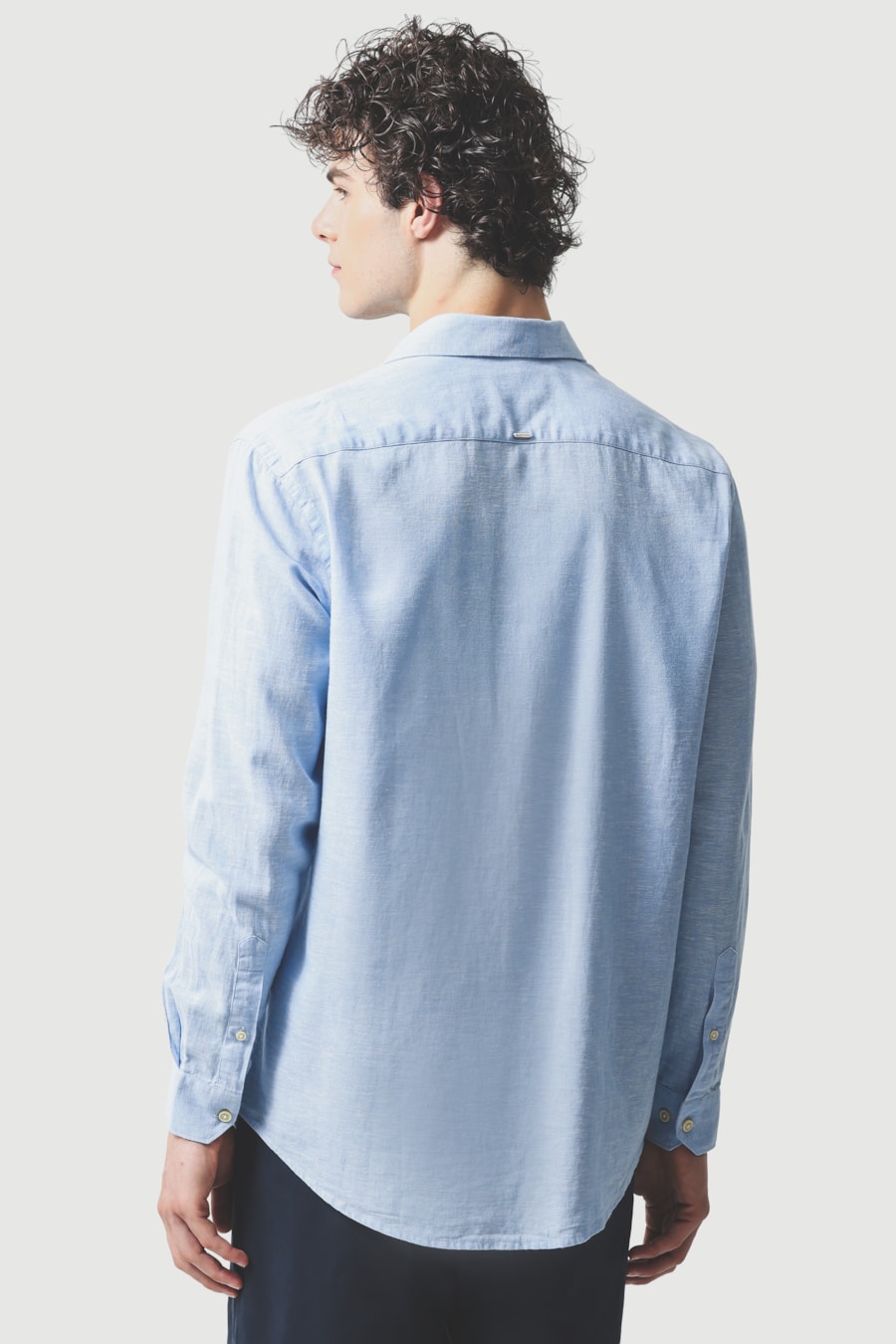 Camisa Manga Longa Regular Linho Algodão Surat Azul — foto 4 de 6