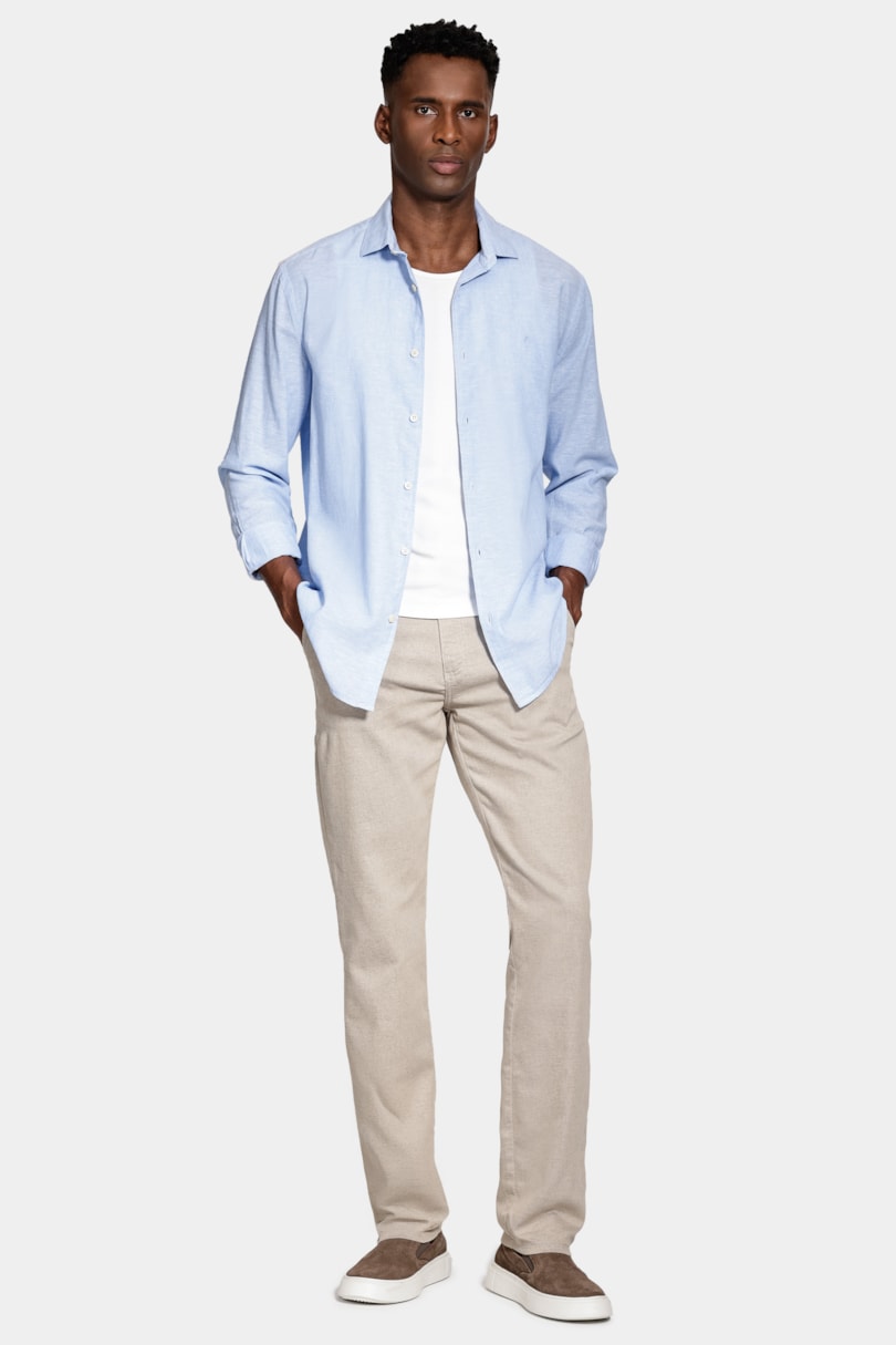 Camisa Manga Longa Regular Linho Algodão Surat Azul