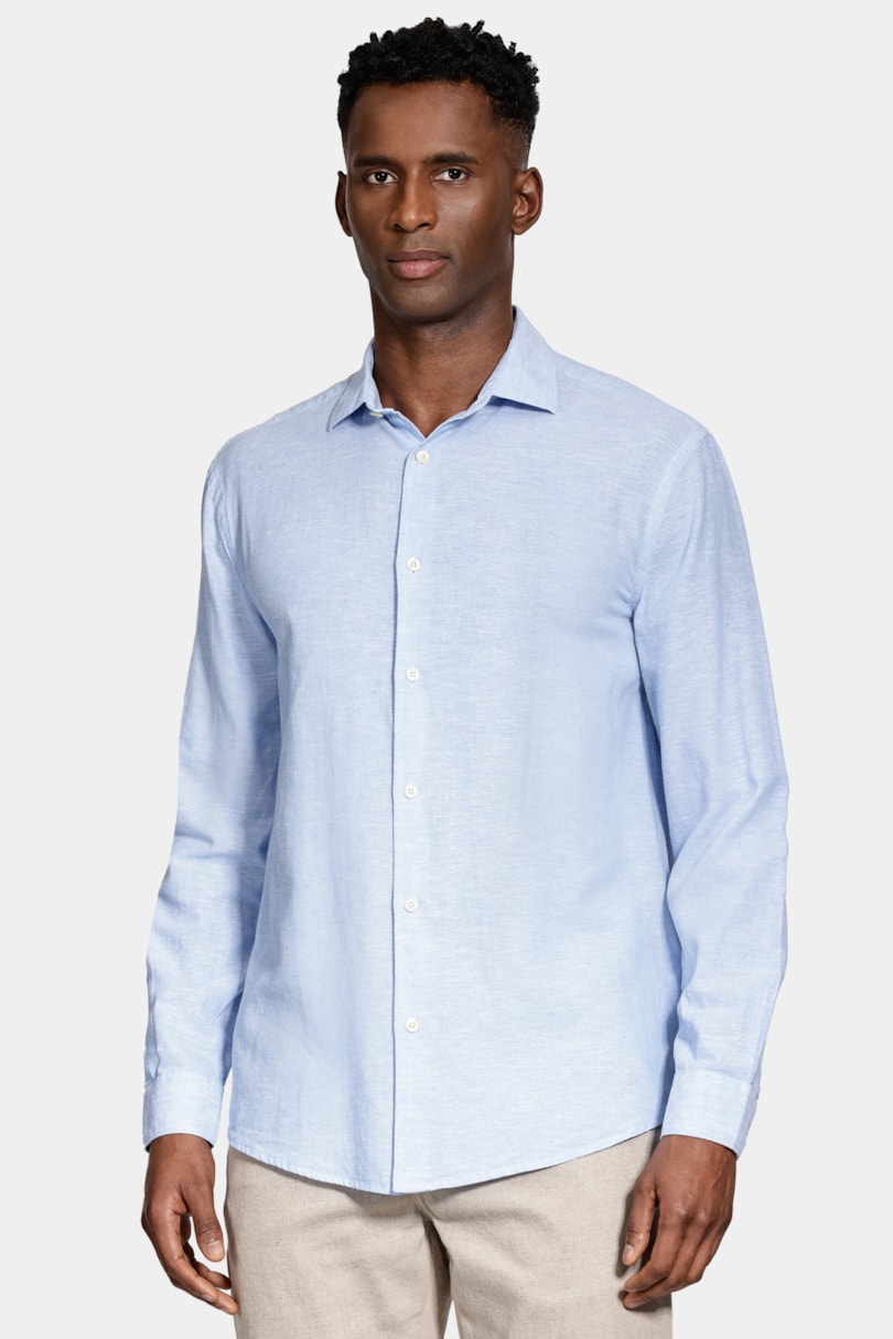 Camisa Manga Longa Regular Linho Algodão Surat Azul