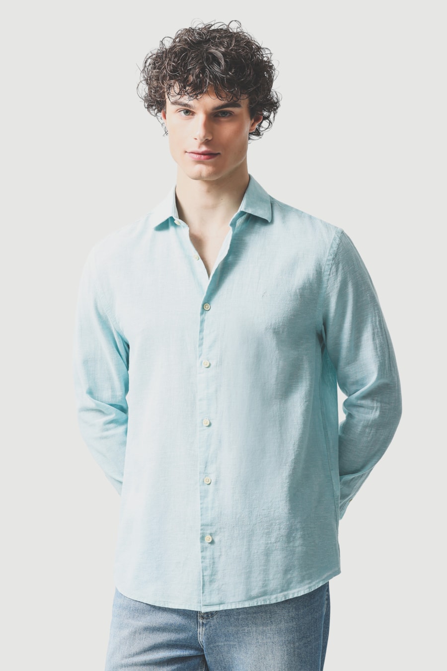 Camisa Manga Longa Regular Linho Algodão Surat Azul Piscina — foto 1 de 6