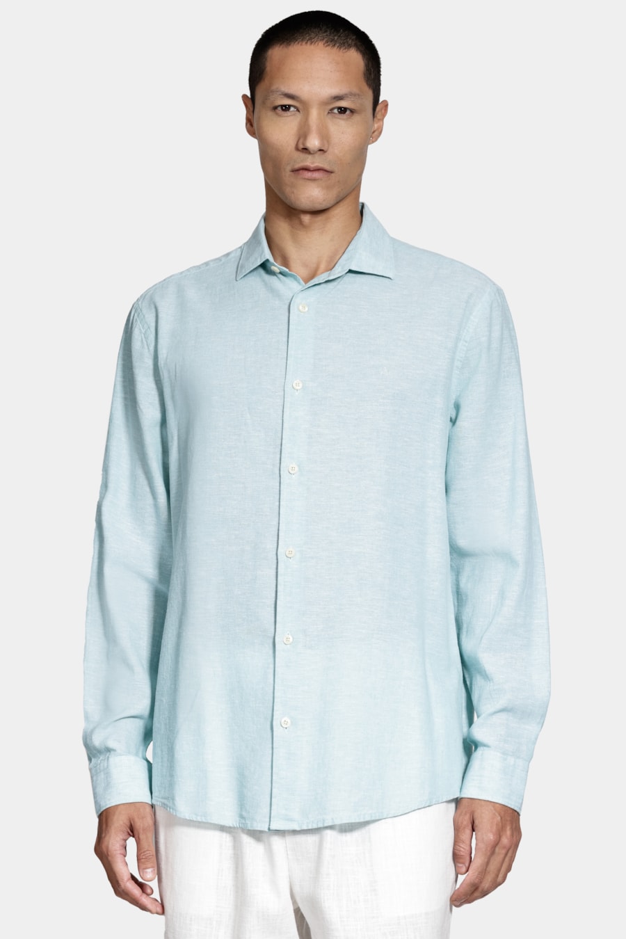 Camisa Manga Longa Regular Linho Algodão Surat Azul Piscina — foto 1 de 7