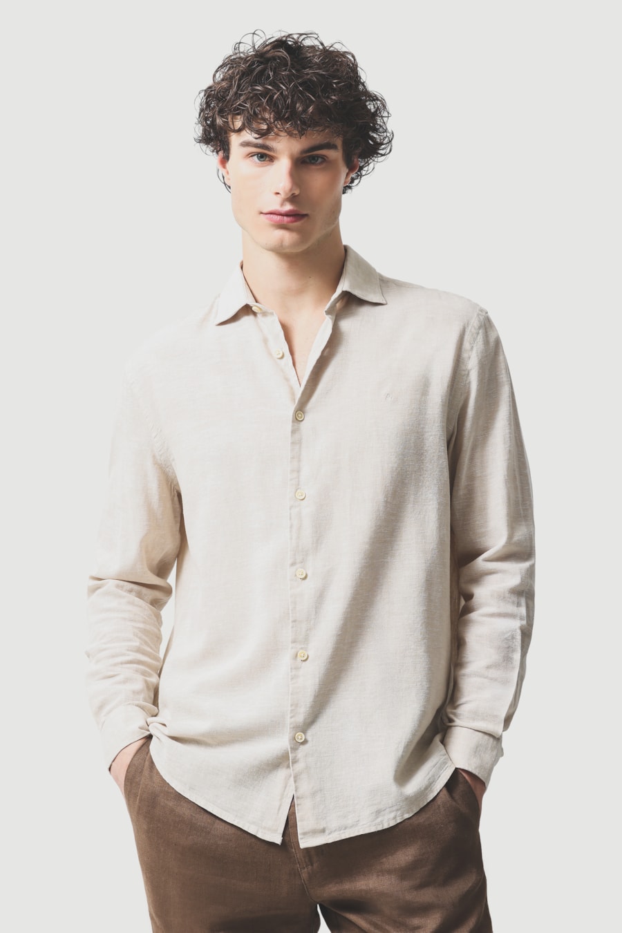 Camisa Manga Longa Regular Linho Algodão Surat Caqui — foto 1 de 6