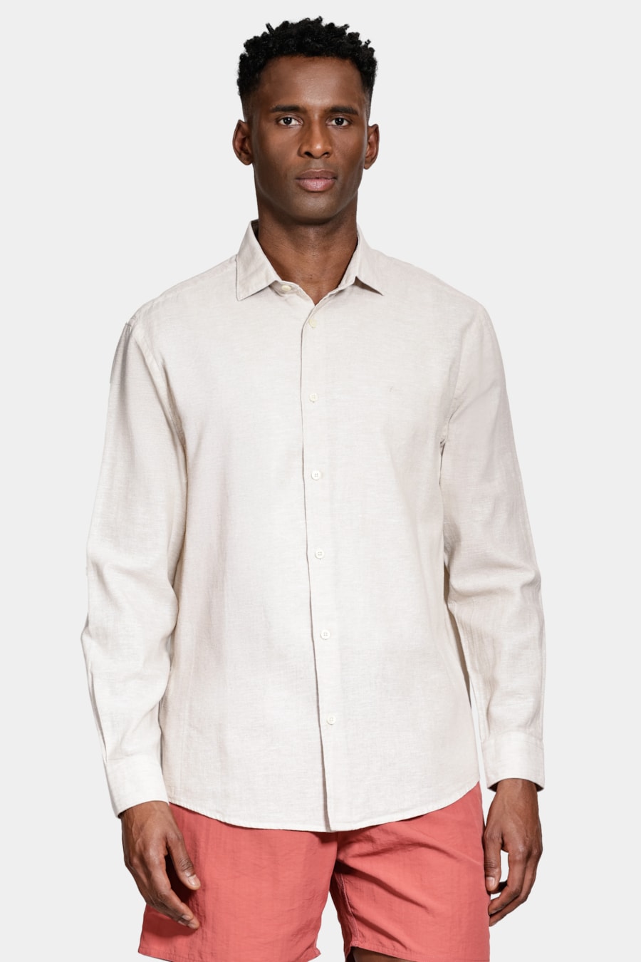 Camisa Manga Longa Regular Linho Algodão Surat Caqui — foto 1 de 7