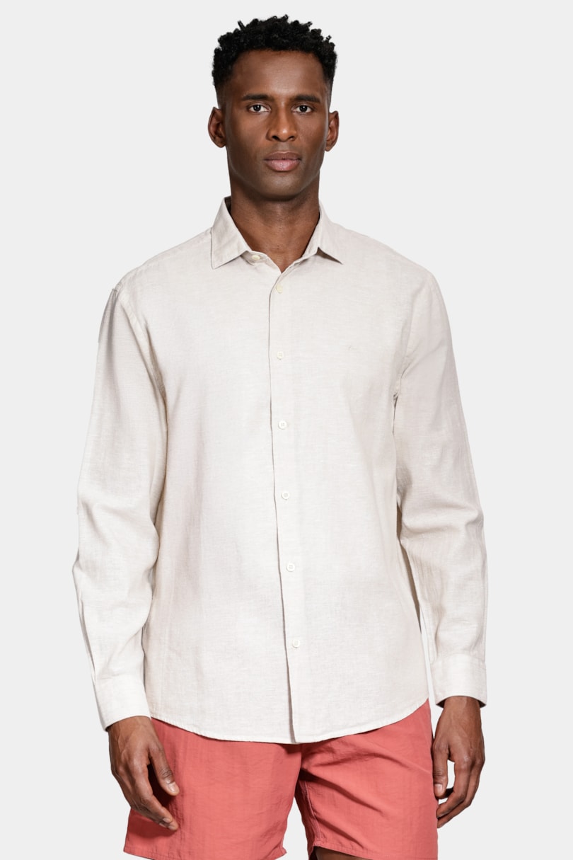 Camisa Manga Longa Regular Linho Algodão Surat Caqui