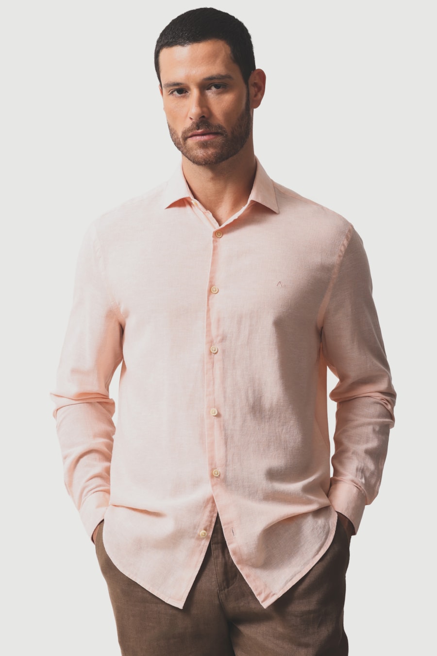 Camisa Manga Longa Regular Linho Algodão Surat Coral — foto 1 de 6