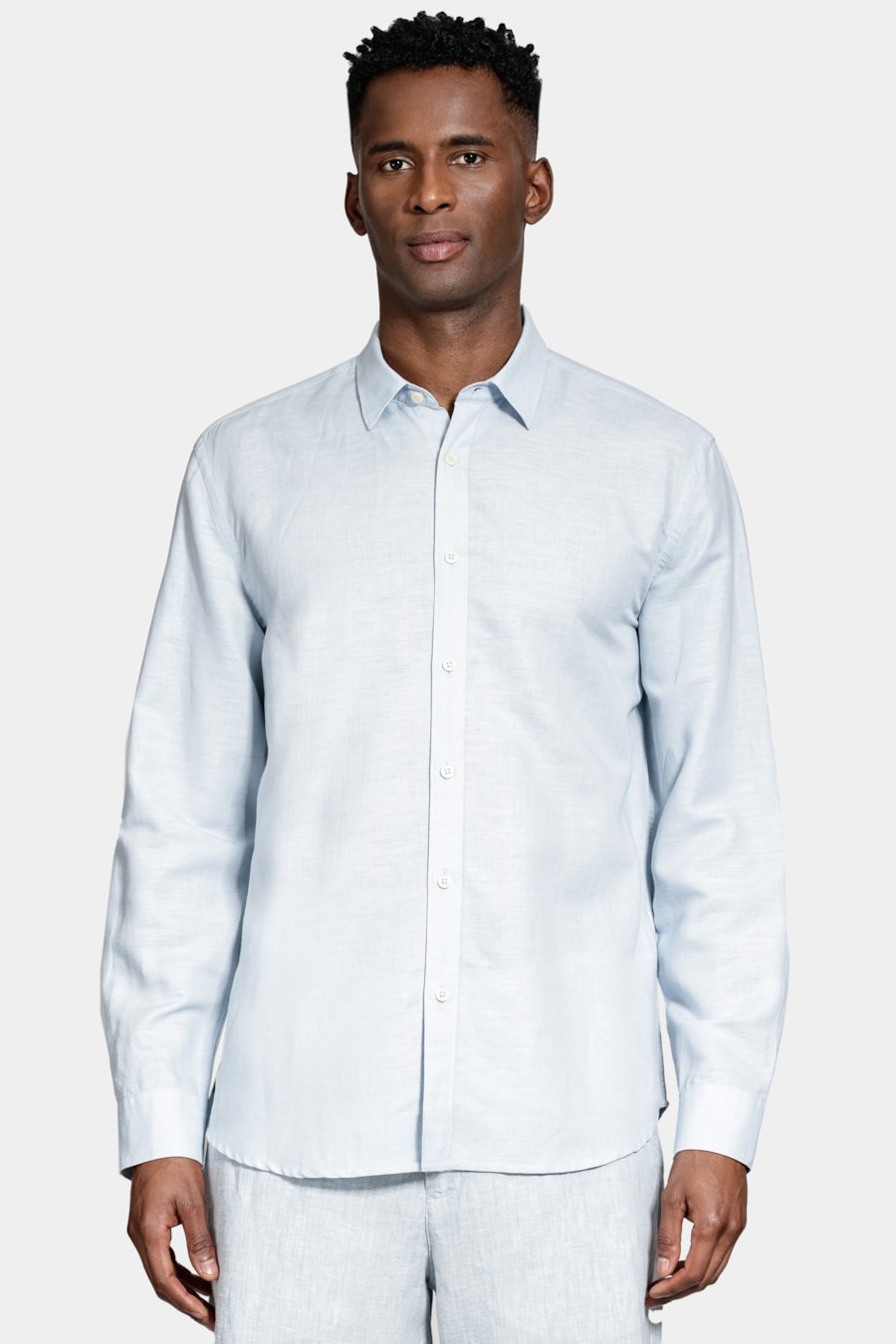 Camisa Manga Longa Regular Linho Azul Claro — foto 1 de 6