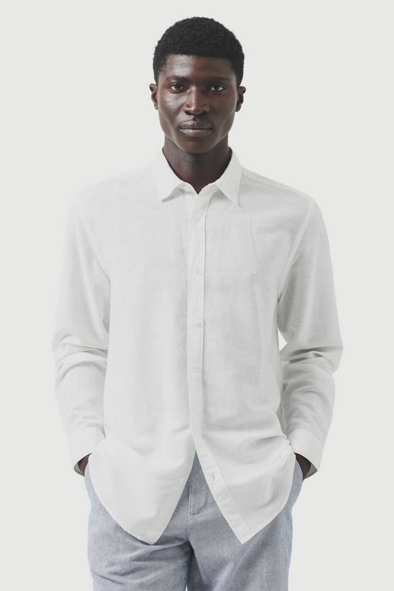Camisa Manga Longa Regular Linho Branco