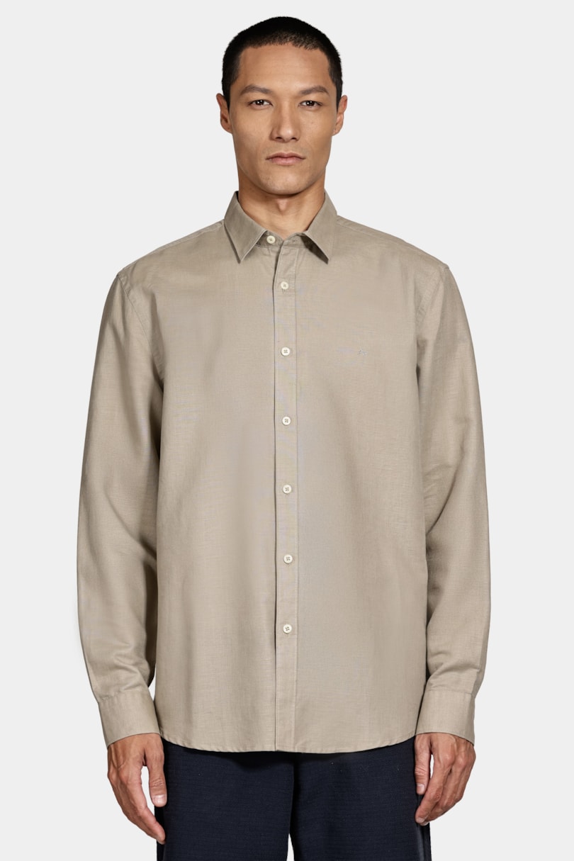 Camisa Manga Longa Regular Linho Caqui
