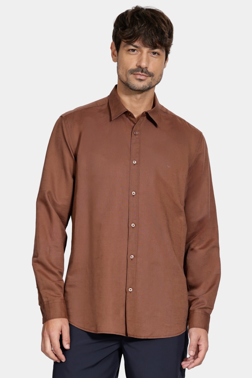 Camisa Manga Longa Regular Linho Conhaque