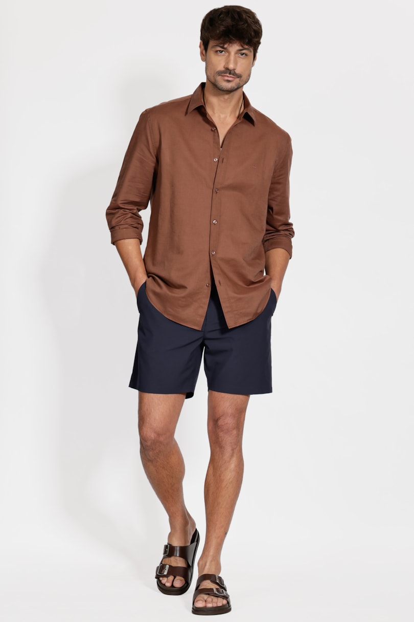 Camisa Manga Longa Regular Linho Conhaque