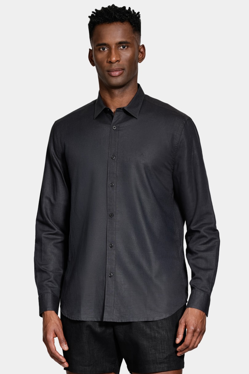 Camisa Manga Longa Regular Linho Preto