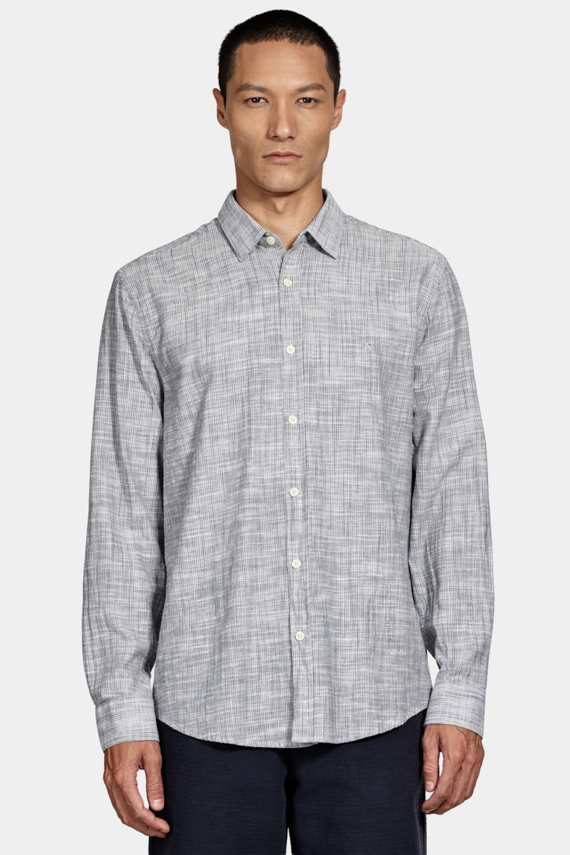 Camisa Manga Longa Regular Listrada Rústica Marinho/Branco