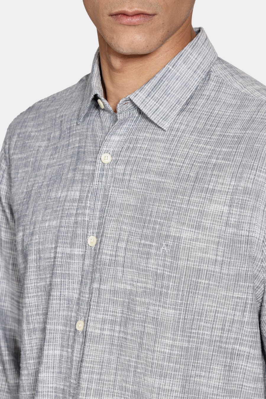 Camisa Manga Longa Regular Listrada Rústica Marinho/Branco — foto 3 de 6