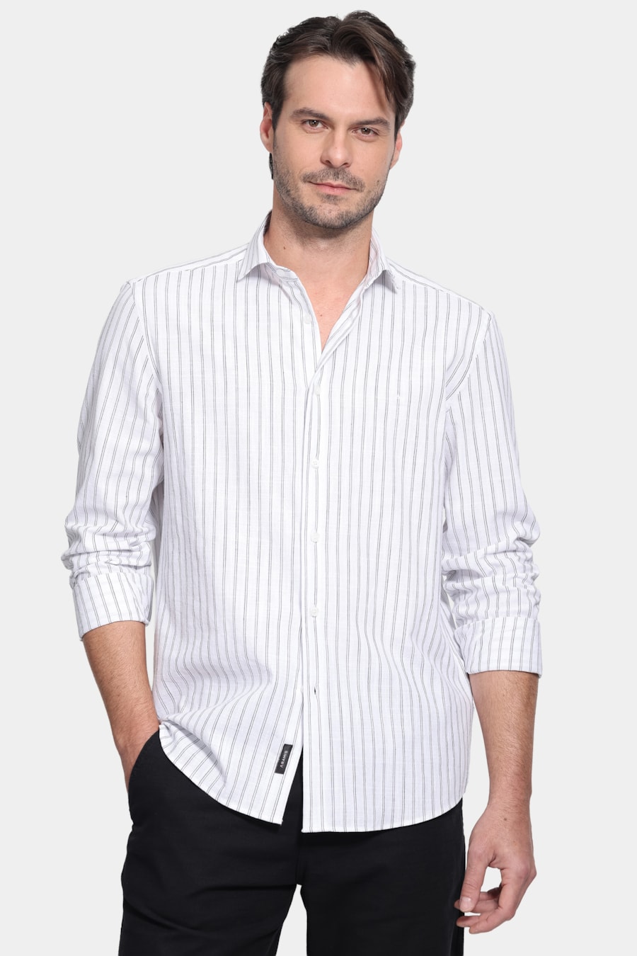 Camisa Manga Longa Regular Los Angeles Listrado Branco — foto 1 de 6