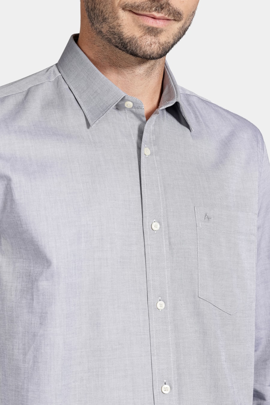 Camisa Manga Longa Regular Malha Algodão Pinpoint Aluminio — foto 4 de 7